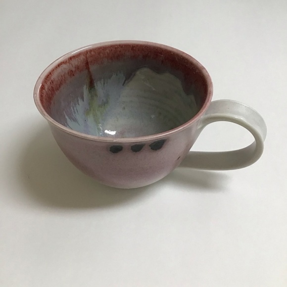 Studio Pottery Coffee Cup SIGNED Pink Green Blue 4β Handmade Handle Mod Teacup - Picture 6 of 15
